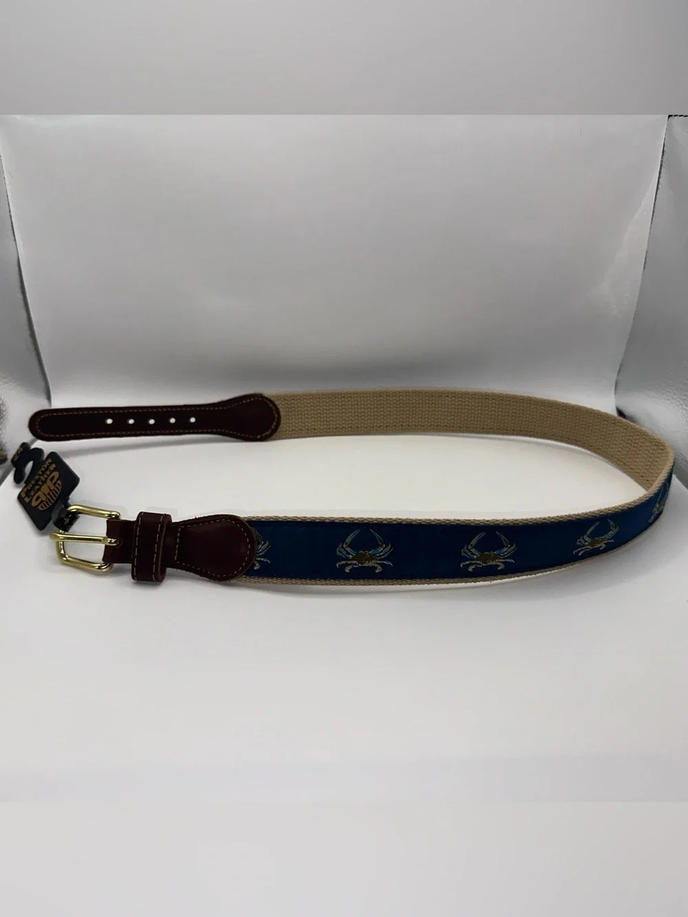 Preston Leather Crab Nautical Belt Solid Brass Buckle Kids Size 24 Made in USA